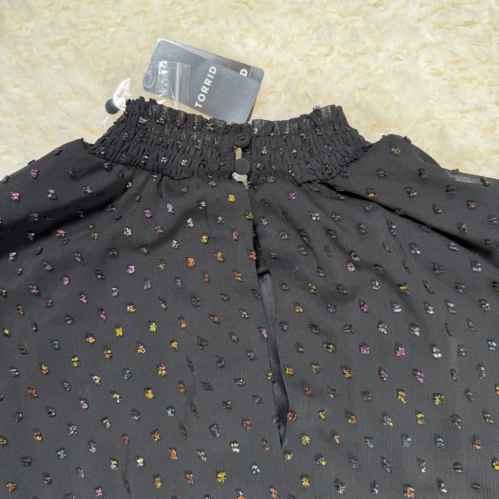 Torrid Mini Rainbow Clip Dot Blouson Sleeve Dress Black Size 2 (18/20) - Picture 7 of 7